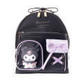 Japan Sanrio Backpack with Plush Pocket - Kuromi - 1
