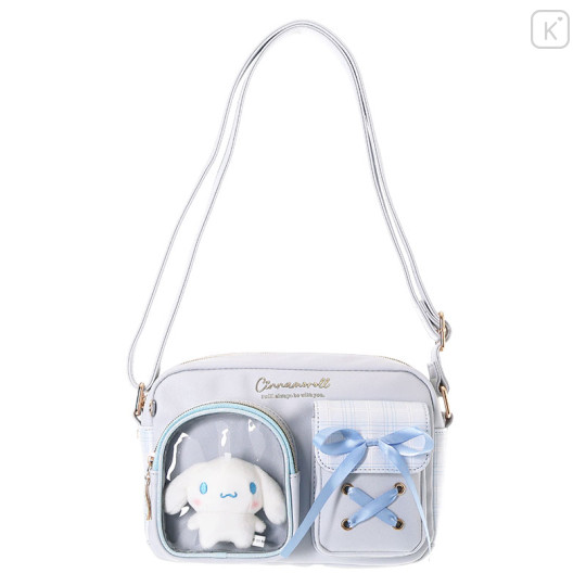 Japan Sanrio Shoulder Bag with Plush Pocket - Cinnamoroll - 1