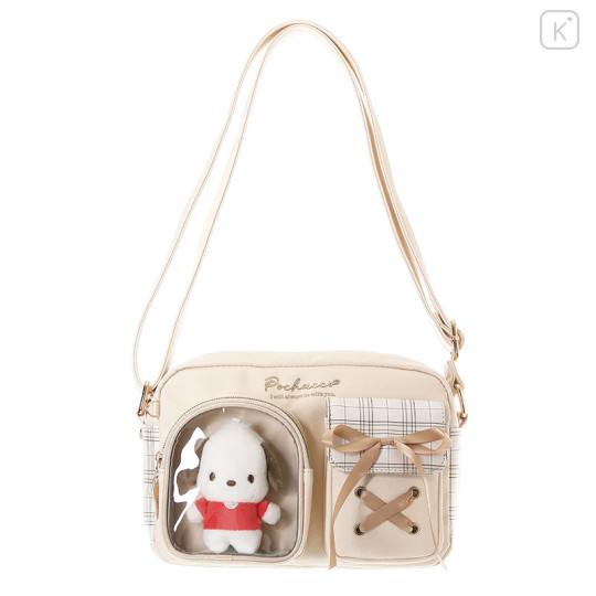 Japan Sanrio Shoulder Bag with Plush Pocket - Pochacco - 1