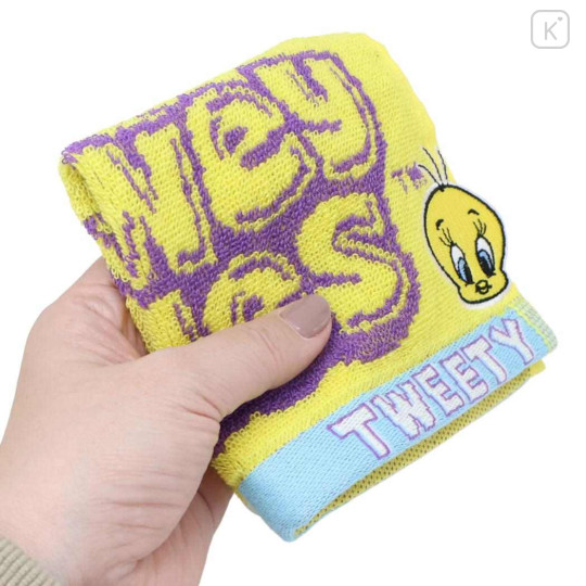 Japan Looney Tunes Mini Towel Jacquard Handkerchief - Tweety : Yellow Purple - 3