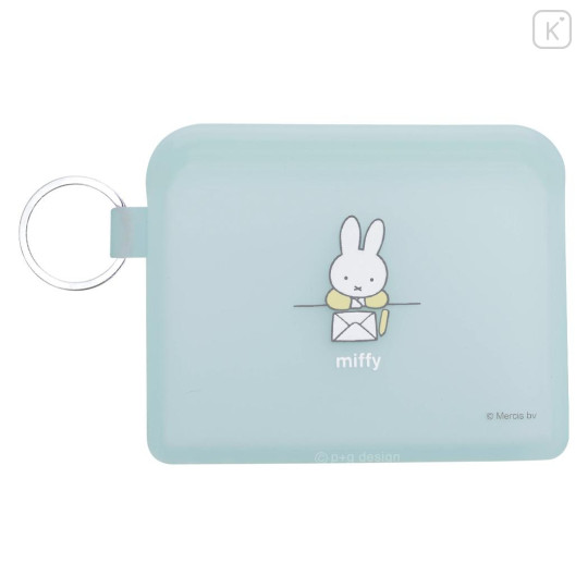 Japan Miffy Flappo Silicone Mini Accessory Pouch - Miffy : Light Blue Writing - 1