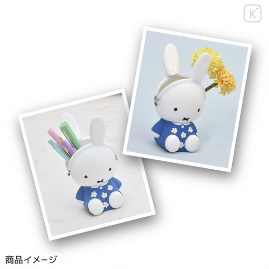 Japan Miffy Pochi Silicone Mini Accessory Pouch - Miffy : 3D Sitting Blue Dress - 2