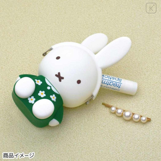 Japan Miffy Pochi Silicone Mini Accessory Pouch - Miffy : 3D Sitting Green Dress - 2