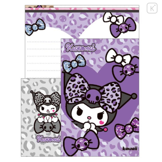 Japan Sanrio Volume Up Letter Envelope Set - Kuromi : Gal Art Big Ribbon Leopard - 1