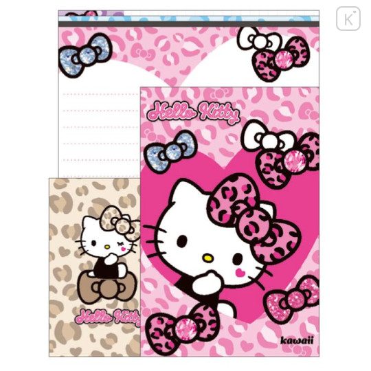 Japan Sanrio Volume Up Letter Envelope Set - Hello Kitty : Gal Art Big Ribbon Leopard - 1