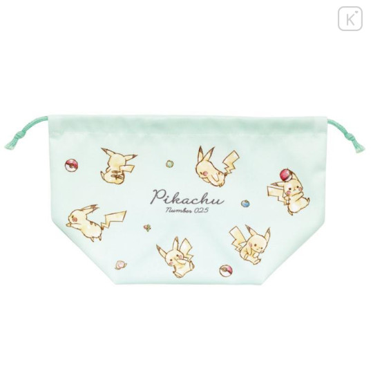Japan Pokemon Drawstring Pouch & Lunch Bag - Pikachu : Number025 Mint - 1