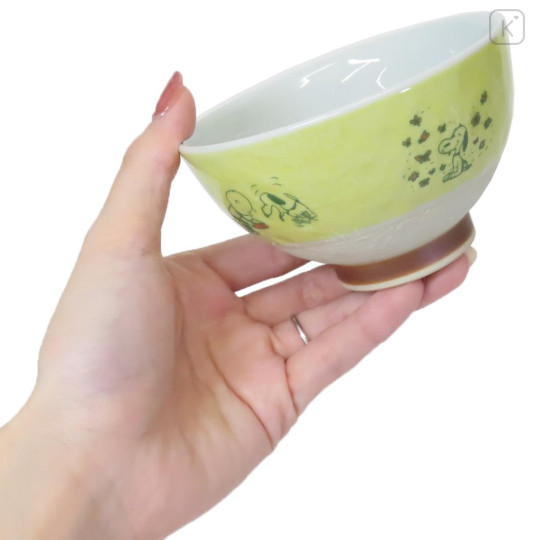 Japan Peanuts Hasami Ware Rice Bowl - Snoopy : Yellow Green - 2