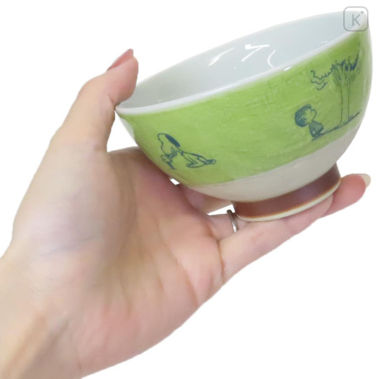 Japan Peanuts Hasami Ware Rice Bowl - Snoopy : Green Nature - 2