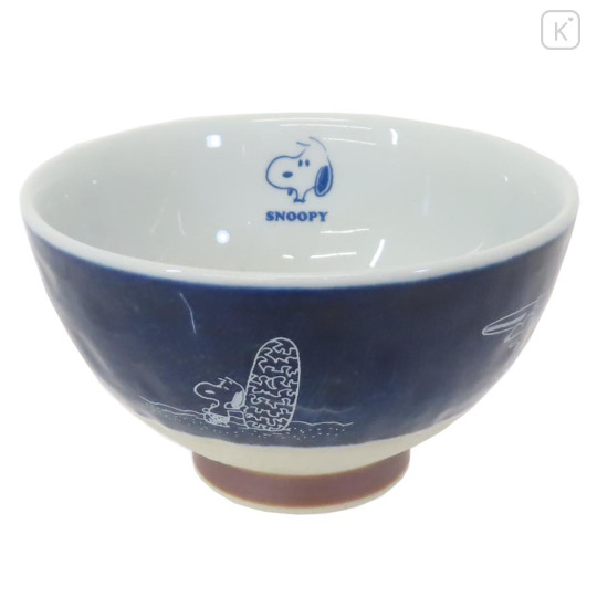 Japan Peanuts Hasami Ware Rice Bowl - Snoopy : Navy Surfing - 1