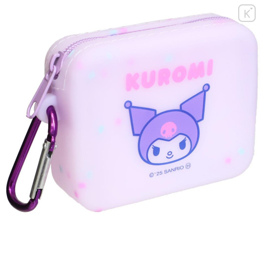 Japan Sanrio Silicone Mini Accessory Pouch - Kuromi : Face Pink - 1
