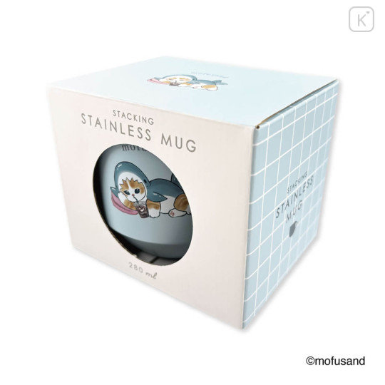 Japan Mofusand Stacking Stainless Steel Mug with Lid - Shark Cat Nyan Relax - 5