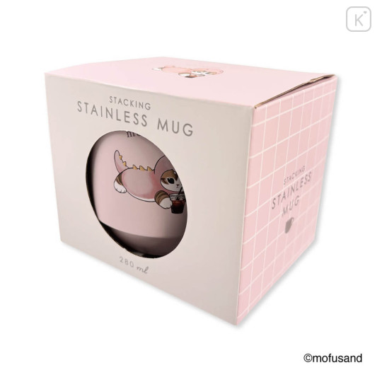 Japan Mofusand Stacking Stainless Steel Mug with Lid - Dinosaur Cat Nyan Pink - 5
