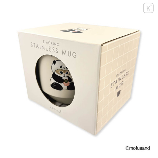 Japan Mofusand Stacking Stainless Steel Mug with Lid - Panda Cat Nyan Beige - 5