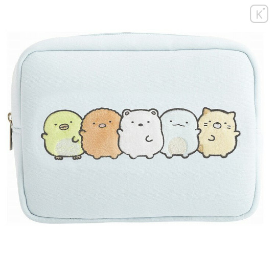 Japan San-X Embroidery Cosmetic Pouch - Sumikko Gurashi : Sumikko's Favorite Light Blue - 1