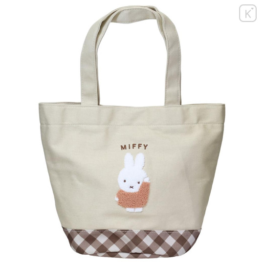 Japan Miffy Mini Tote Bag - Miffy : Beige Brown Gingham - 1