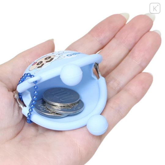 Japan Crayon Shin-chan Mini Gamaguchi Clasp Pouch Coin Purse - Shinnosuke Nohara & Shiro : Light Blue - 3