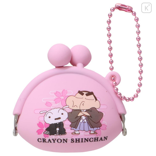Japan Crayon Shin-chan Mini Gamaguchi Clasp Pouch Coin Purse - Shinnosuke Nohara & Shiro : Kimono Sakura Cherry Blossom - 1