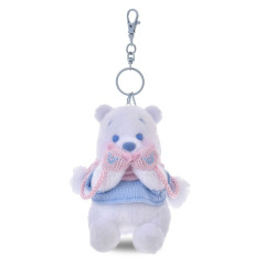 Japan Disney Store Plush Keychain - Pooh : Winter Shiny Color Pink Blue