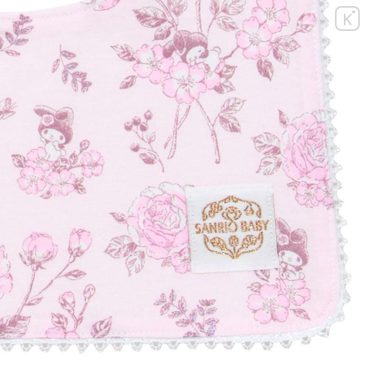 Japan Sanrio Original Square Bib - My Melody : Sanrio Baby Elegant Floral Pink - 4