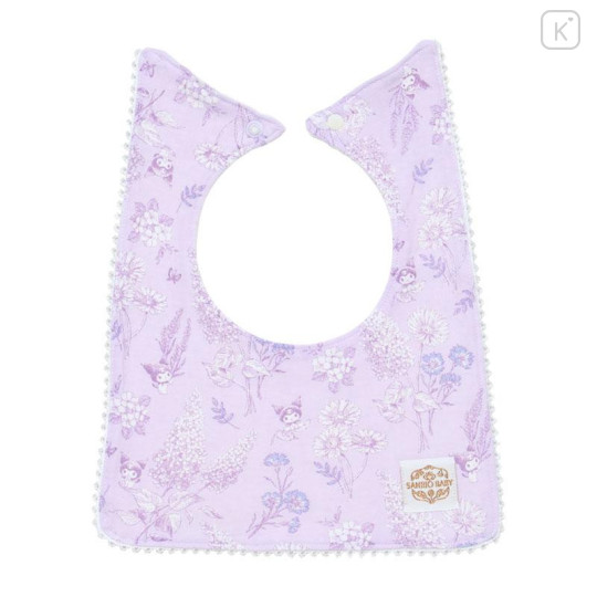 Japan Sanrio Original Square Bib - Kuromi : Sanrio Baby Elegant Floral Purple - 1
