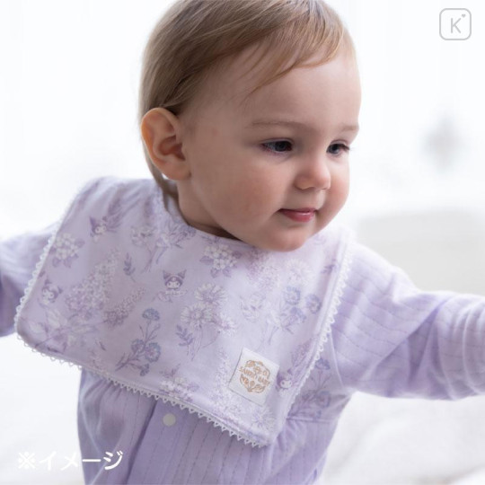 Japan Sanrio Original Square Bib - Kuromi : Sanrio Baby Elegant Floral Purple - 6