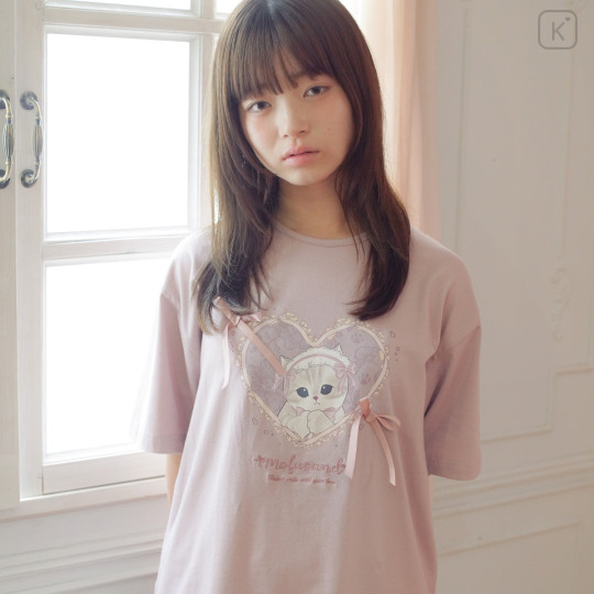 Japan Mofusand Balletcore T-shirt (M) - Ribbon Cat Pink - 2