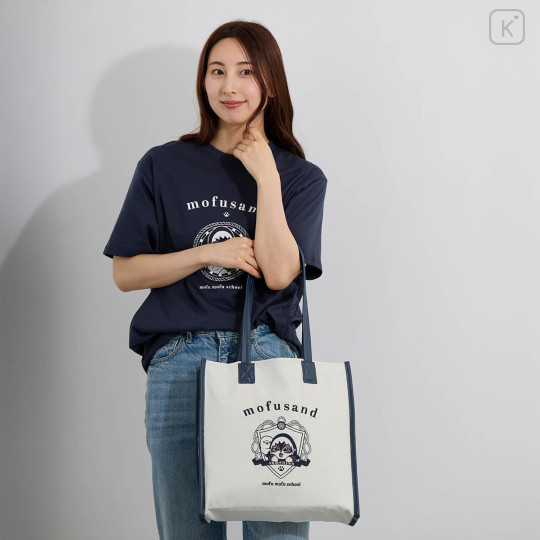 Japan Mofusand College Style T-shirt (M) - Shark Cat Navy - 5