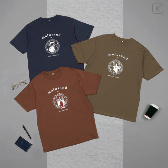 Japan Mofusand College Style T-shirt (M) - Bee Cat Olive - 6