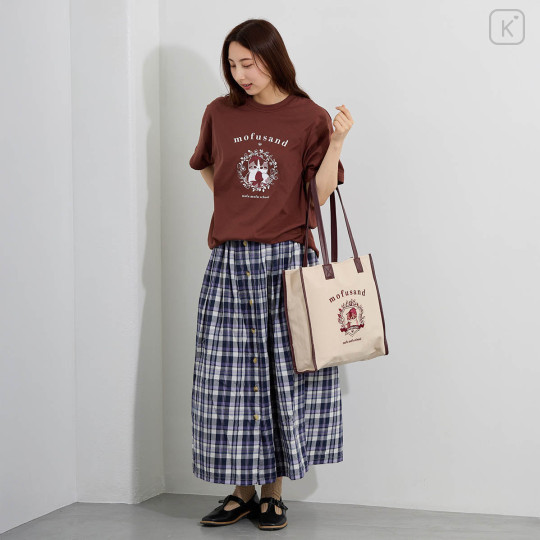 Japan Mofusand College Style T-shirt (L) - Strawberry Cat Burgundy - 5