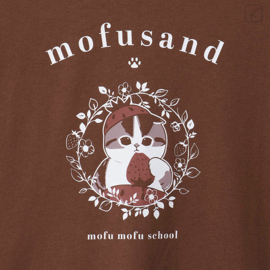 Japan Mofusand College Style T-shirt (L) - Strawberry Cat Burgundy - 7