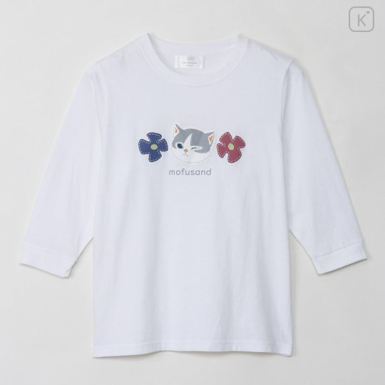 Japan Mofusand 3/4 Sleeve T-Shirt (L) - Full Fringe Cat White - 1
