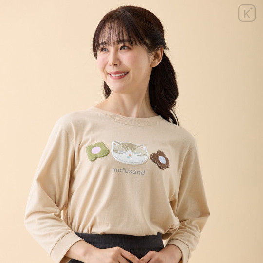 Japan Mofusand 3/4 Sleeve T-Shirt (M) - Silver Tabby Sand Beige - 3