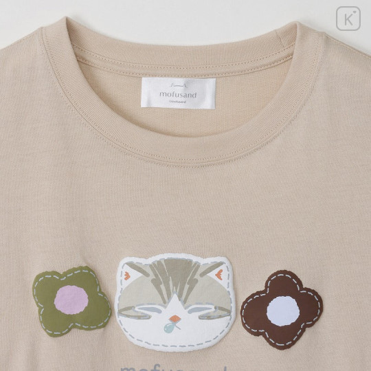 Japan Mofusand 3/4 Sleeve T-Shirt (M) - Silver Tabby Sand Beige - 6