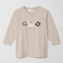 Japan Mofusand 3/4 Sleeve T-Shirt (L) - Silver Tabby Sand Beige