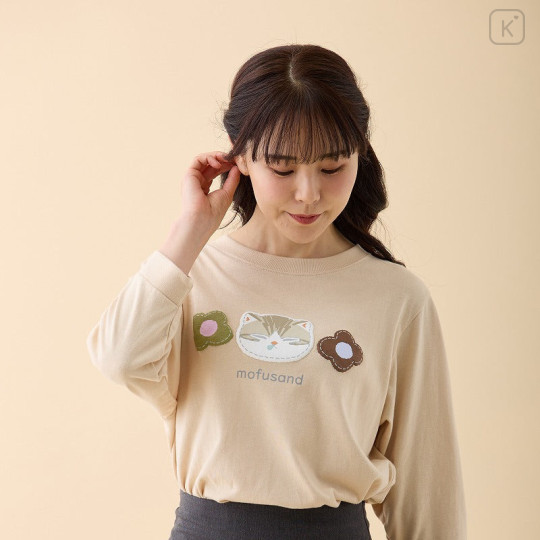 Japan Mofusand 3/4 Sleeve T-Shirt (L) - Silver Tabby Sand Beige - 2