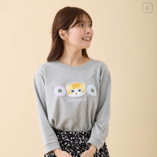 Japan Mofusand 3/4 Sleeve T-Shirt (M) - Brown Tabby Mixed Gray - 3