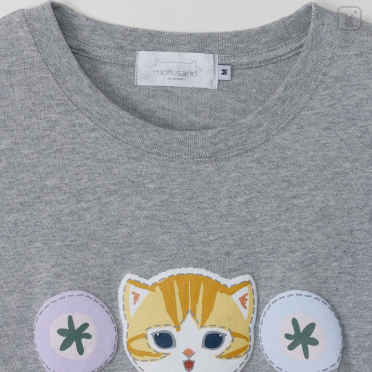 Japan Mofusand 3/4 Sleeve T-Shirt (M) - Brown Tabby Mixed Gray - 6