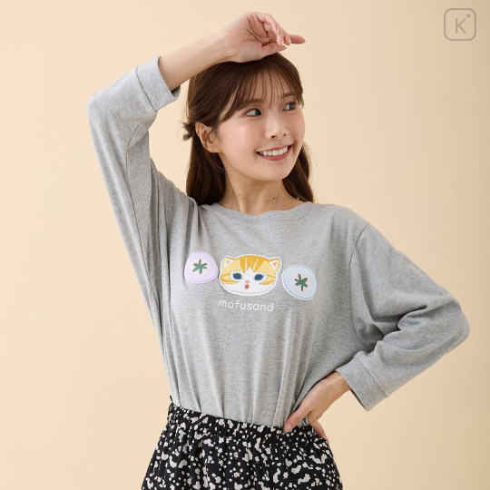 Japan Mofusand 3/4 Sleeve T-Shirt (L) - Brown Tabby Mixed Gray - 2