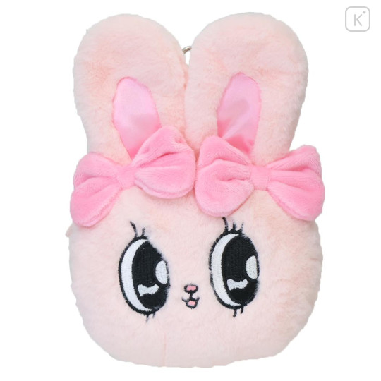 Japan Esther Bunny Plush Pass Case with Reel - Face Pink - 1