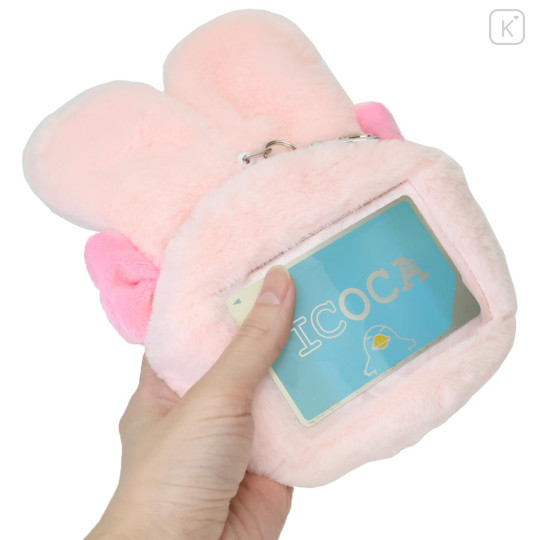 Japan Esther Bunny Plush Pass Case with Reel - Face Pink - 2