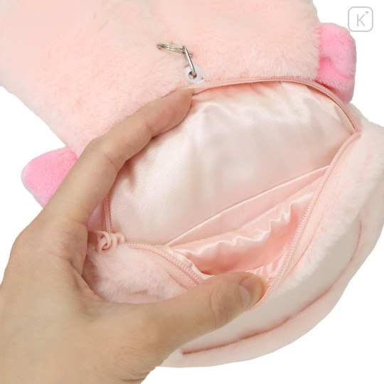 Japan Esther Bunny Plush Pass Case with Reel - Face Pink - 3