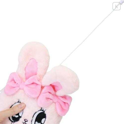 Japan Esther Bunny Plush Pass Case with Reel - Face Pink - 4