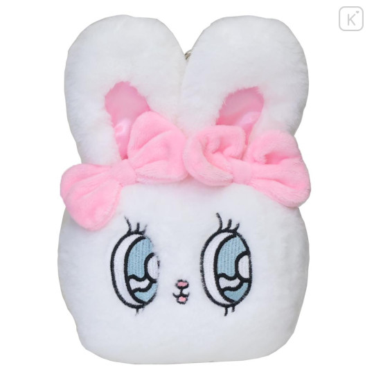 Japan Esther Bunny Plush Pass Case with Reel - Face White - 1