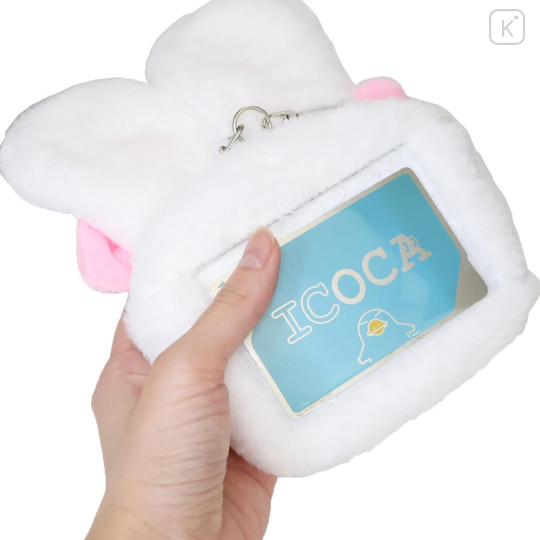 Japan Esther Bunny Plush Pass Case with Reel - Face White - 2
