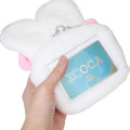 Japan Esther Bunny Plush Pass Case with Reel - Face White - 2