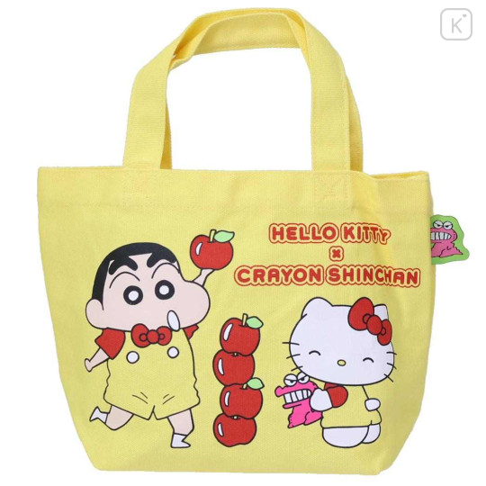 Japan Crayon Shinchan × Sanrio Mini Tote Bag - Hello Kitty & Shinnosuke Nohara : Light Yellow - 1