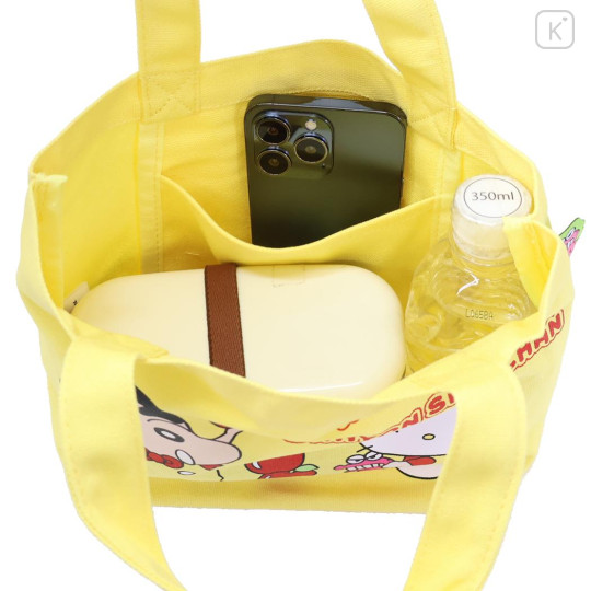 Japan Crayon Shinchan × Sanrio Mini Tote Bag - Hello Kitty & Shinnosuke Nohara : Light Yellow - 3