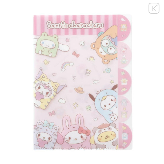 Japan Sanrio 5 Pockets A4 Clear File - Characters Onesie - 1