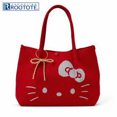Japan Sanrio Rootote Deli Tote Bag - Hello Kitty : Sparkling Face Red