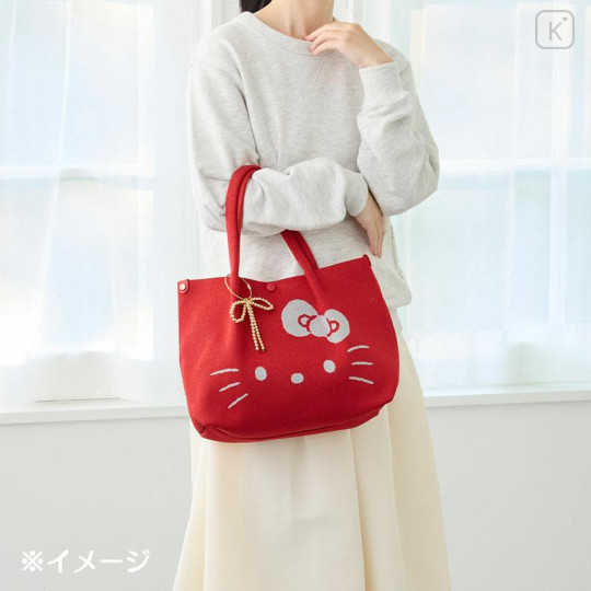 Japan Sanrio Rootote Deli Tote Bag - Hello Kitty : Sparkling Face Red - 5